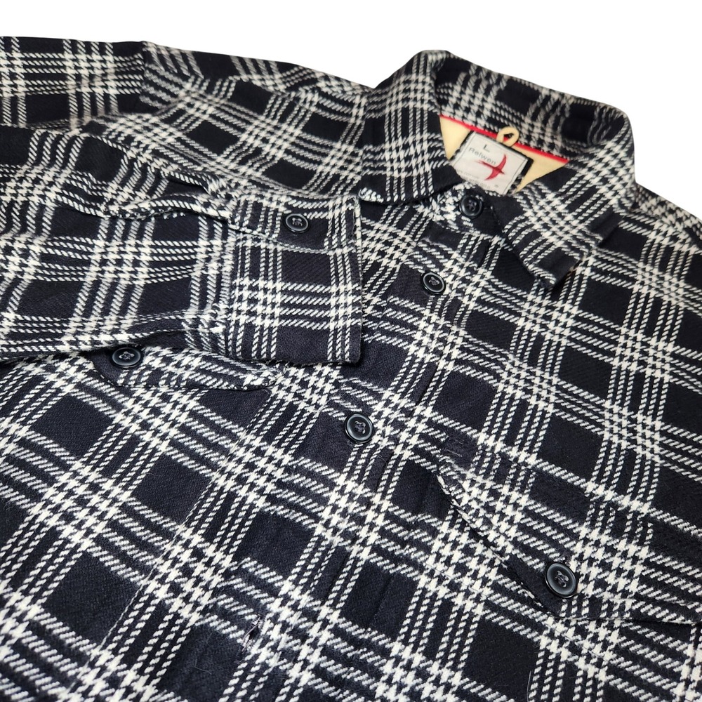 RELWEN Blanket Flannel Shirt Mens Large Black White Tartan Plaid Brushed  Heavy